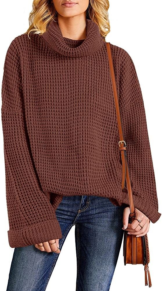 Ybenlow Womens Turtleneck Oversized Sweaters Batwing Sleeve Chunky Loose Slit Pullover Knit Jumpe... | Amazon (US)