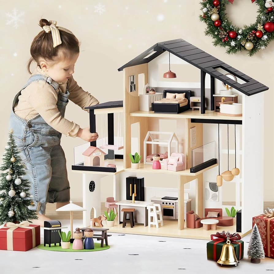 Tiny Land Doll House, Modern Family Dollhouse with Realistic Design, Wooden Dollhouse with 53Pcs ... | Amazon (US)