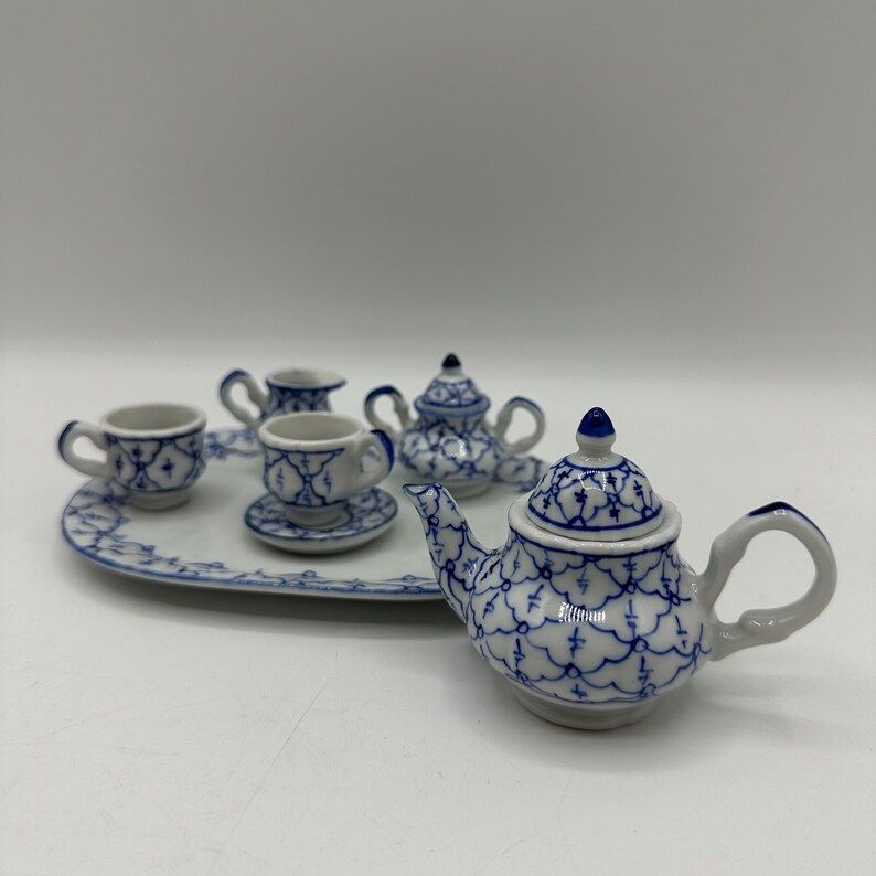 Vintage Blue and White Miniature Tea Set - Decorative Only | Etsy (US)