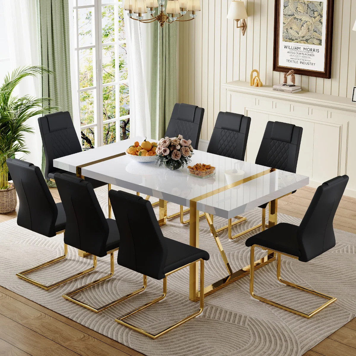 Neithen 8 - Person Dining Set, Modern Rectangular Dining Table Set with 8 Luxury Faux Leather Din... | Wayfair North America