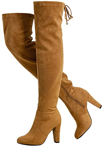 Vepose Women’s Thigh High Over The Knee Boots, Brown Suede Fashion Long 3.5 Inch Heel Boots 994 - with Zipper, Size 7.5M US, (CJY994 Khaki 07.5) | Amazon (US)