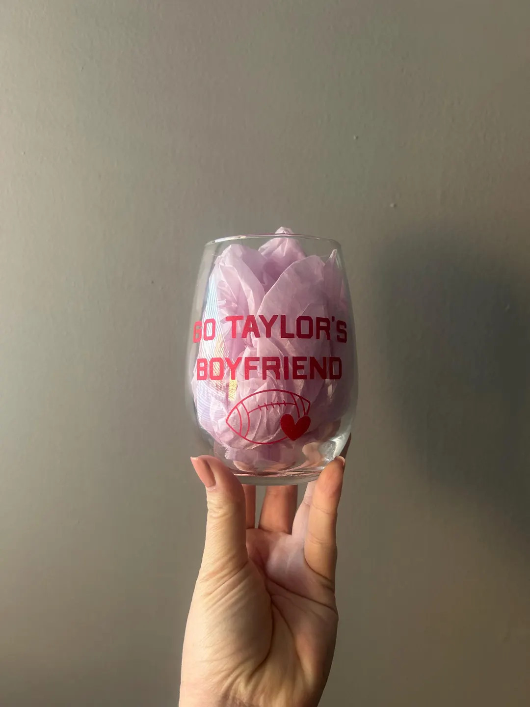 Go Taylors Boyfriend With Football and Heart Wine Glass in Red Shimmer. Perfect Way for Swifties ... | Etsy (US)