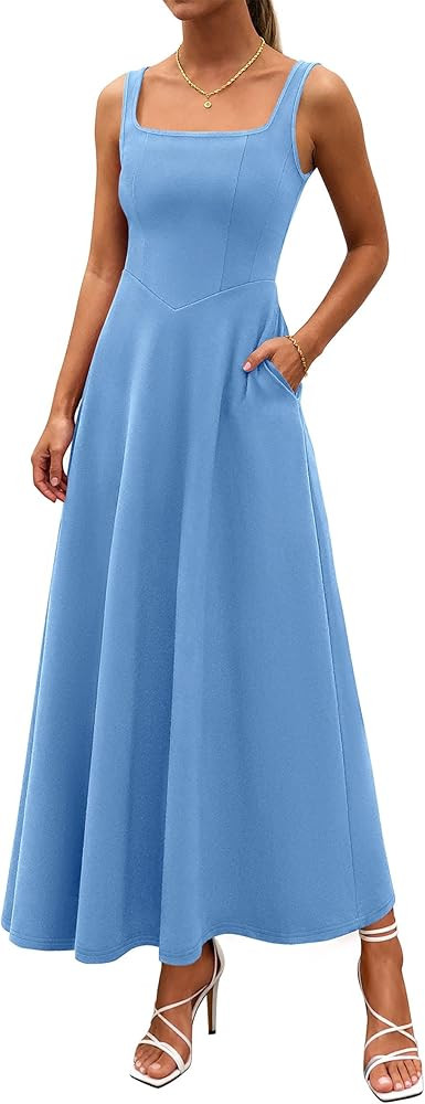 PRETTYGARDEN Womens Summer Dresses 2026 Sleeveless Elegant Square Neck Aline Swing Maxi Beach Wed... | Amazon (US)