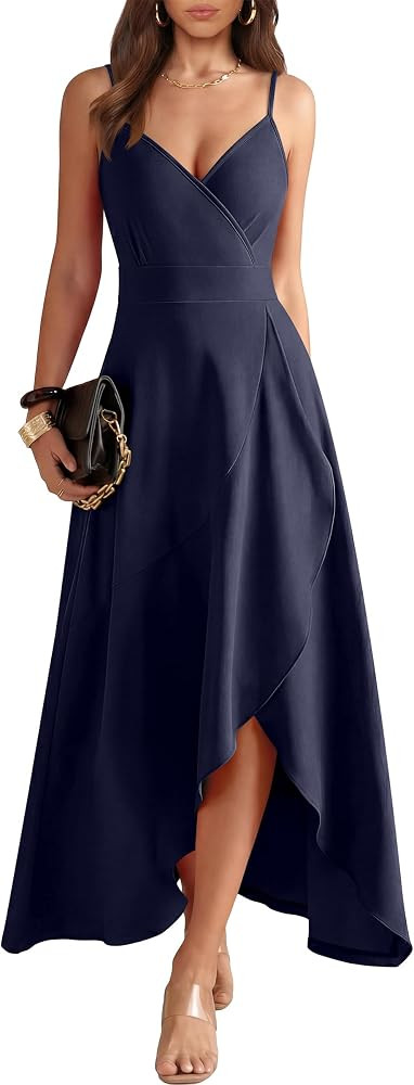 ANRABESS Formal Dresses for Women Evening Party Cocktail Long Dress Split Elegant V Neck Wrap Ruf... | Amazon (US)