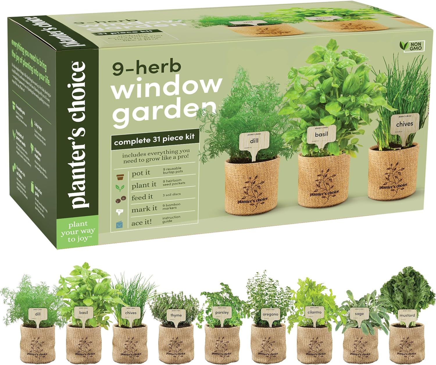 Planters' Choice 9 Herb Indoor Window Garden Kit - House Plants Seeds - Best Unique Gift Ideas fo... | Amazon (US)