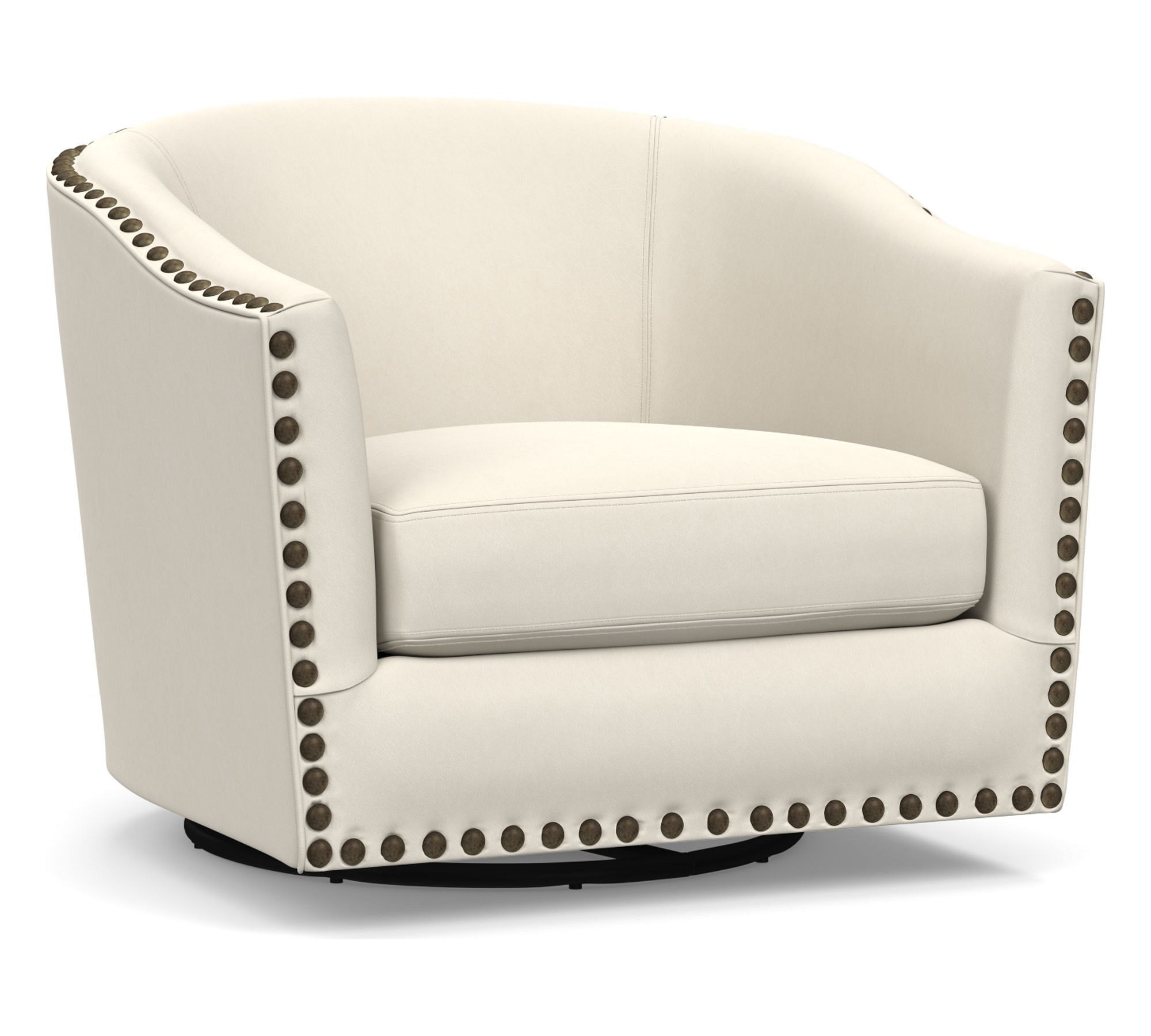 Harlow Leather Swivel Armchair with Nailheads, Polyester Wrapped Cushions, Signature Chalk | Pottery Barn (US)