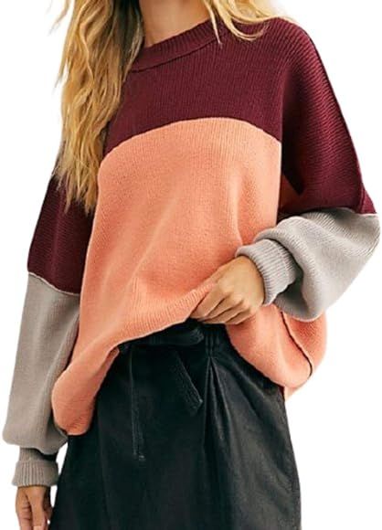 Free People Easy Street Color Block Sweater Peach XS (Women's 0-2) | Amazon (US)