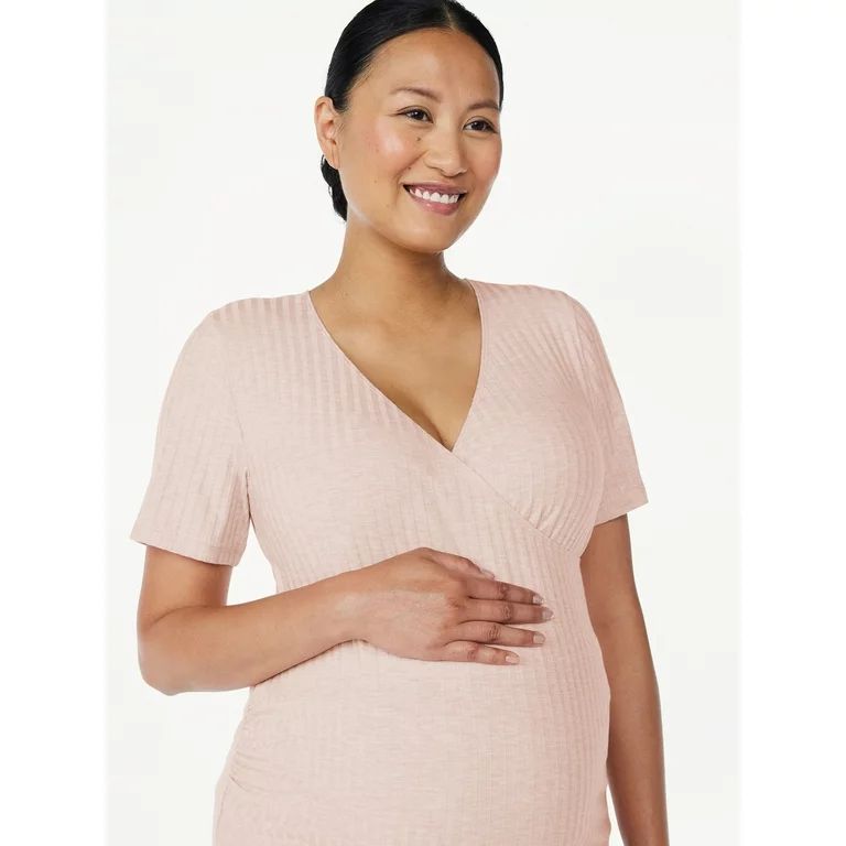 Joyspun Women's Maternity Short Sleeve Wrap Top and Pants Pajama Set, Sizes S to 3XL | Walmart (US)