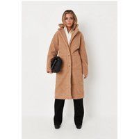 Petite Brown Borg Teddy Patch Pocket Coat | Missguided (US & CA)