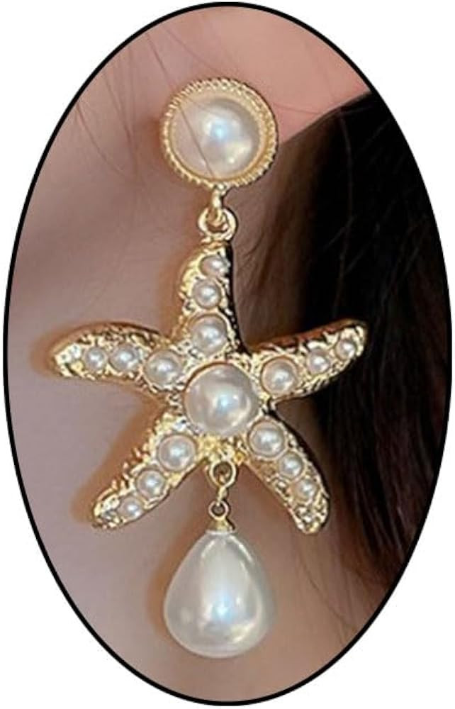 Starfish Dangle Earrings for Women Shell Hoop Earrings Gold Starfish Pearl Earrings Gold Conch Dr... | Amazon (US)