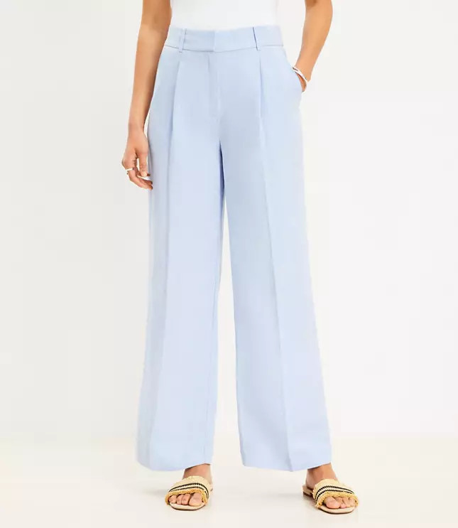 Peyton Trouser Pants in Chambray Linen Blend | LOFT