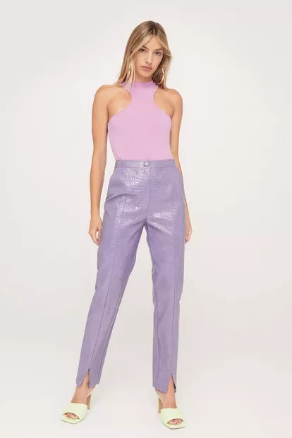 Faux Leather Croc Embossed Straight Leg Pants | Nasty Gal (US)