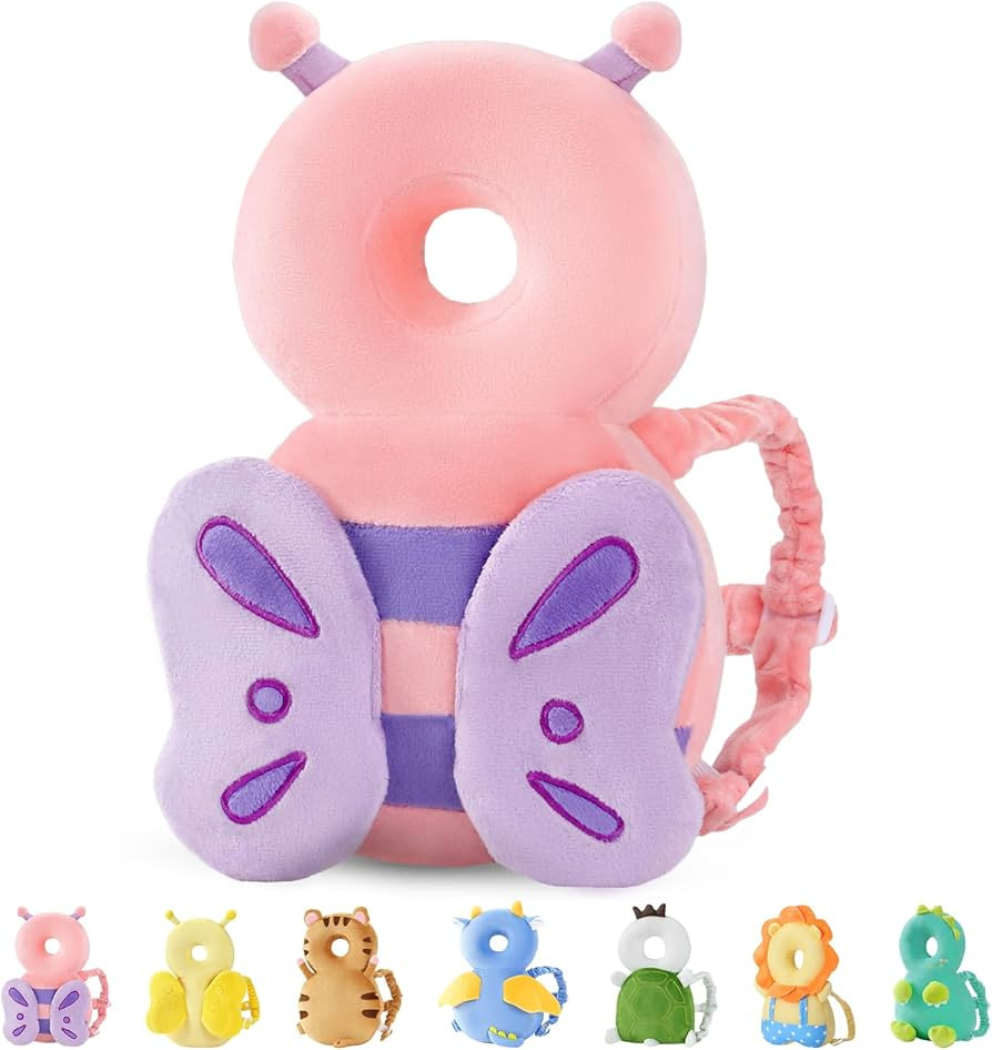 JunNeng Baby Head Protector Backpack, Toddler Walking Fall Head Protection, Pink Butterfly | Amazon (US)