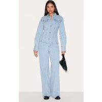 Tall Light Blue Wash High Waist Wide Leg Jeans | PrettyLittleThing UK