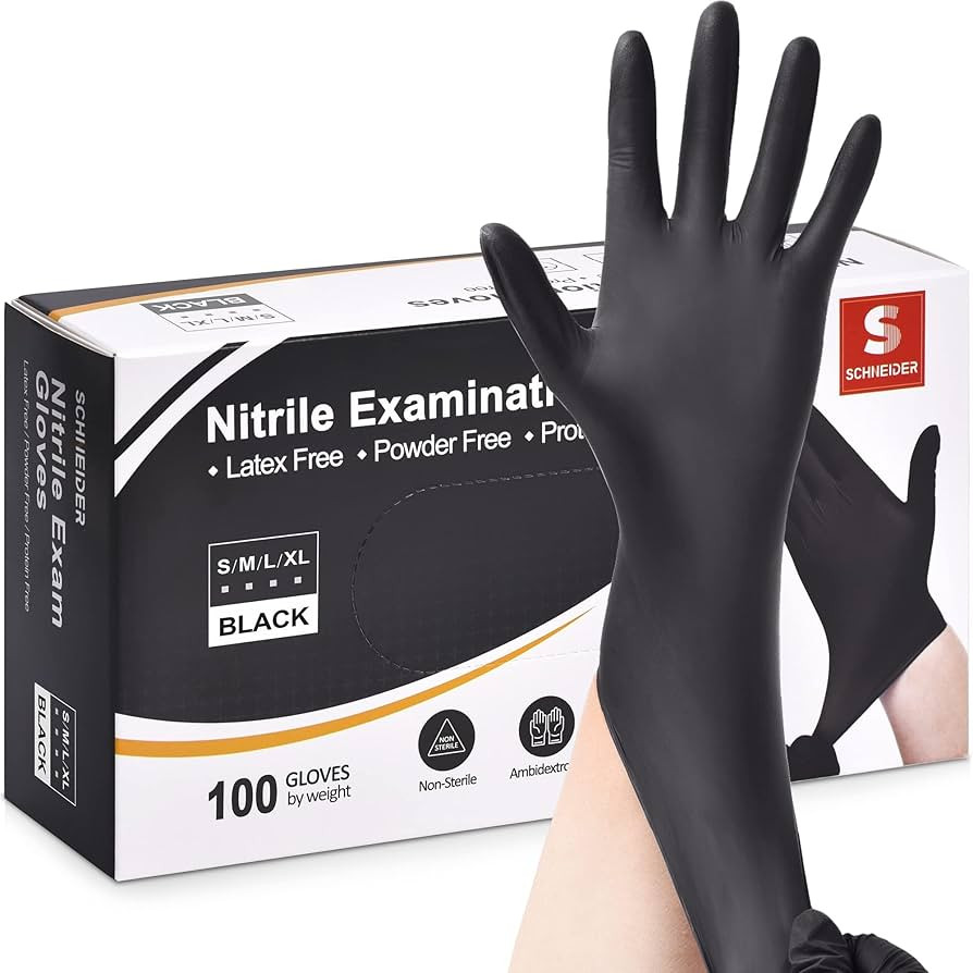 Schneider Nitrile Exam Gloves, Black, Medium, 100-ct Box, 4-mil, Latex-Free, Powder-Free, Food-Sa... | Amazon (US)