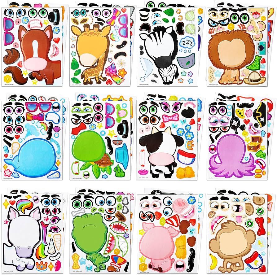 JOYIN 24PCS 9"x6" Make a face Stickers for Kids, Make Your Own Stickers, Mix and Match Stickers w... | Amazon (US)