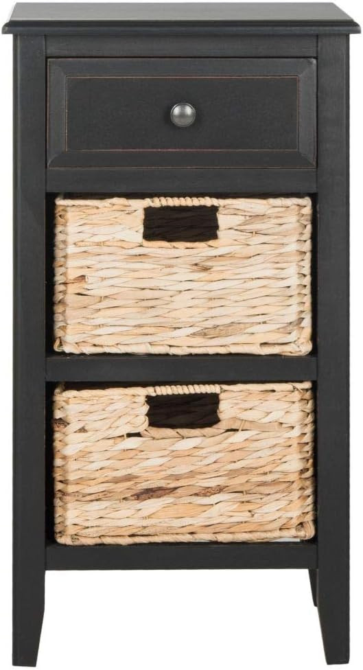 Safavieh Home Collection Everly Drawer Distressed Black 1-Drawer 2 Removable Baskets Side Table | Amazon (US)