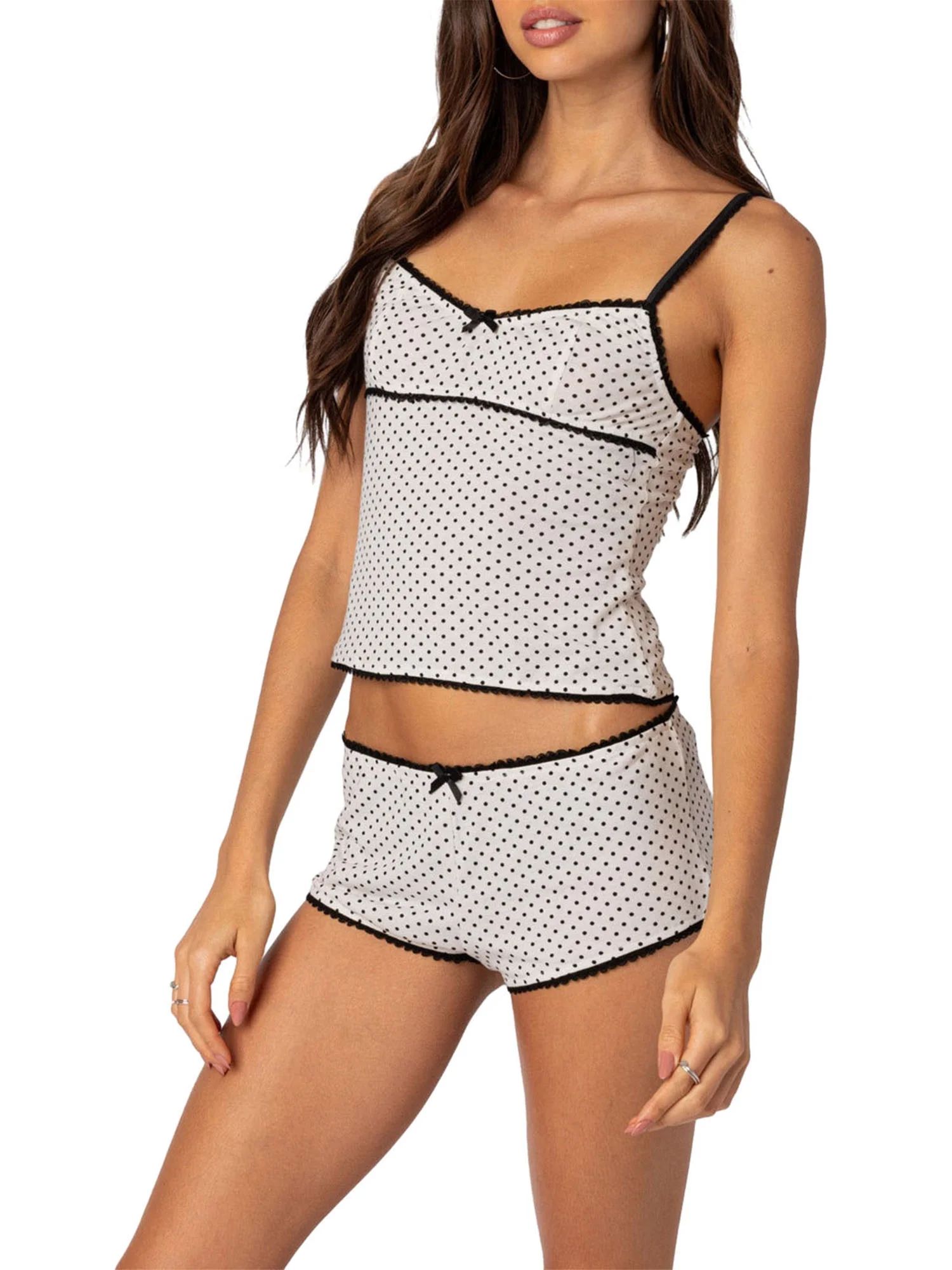 Drnokyasn Women 2 Piece Outfits Dot Print Sleeveless Camisole and Elastic Shorts Club Streetwear ... | Walmart (US)