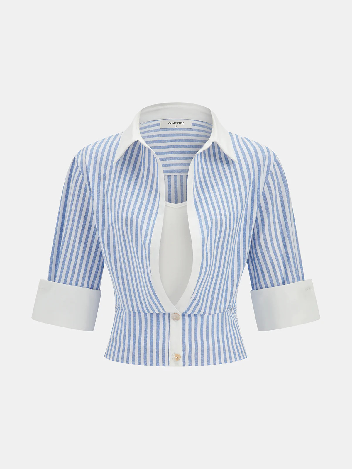 Striped Cotton Blend Cropped Shirt | Commense