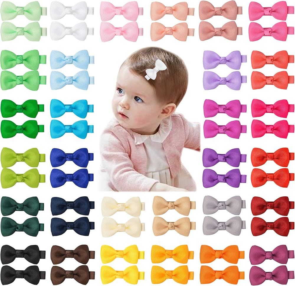 60 Pieces 30 Colors Baby Girls Hair Clips Fully Lined Non Slip for Fine Hair Tiny 2" Hair Bows Cl... | Amazon (US)