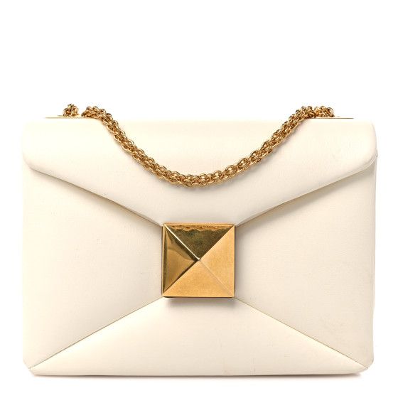 Nappa One Stud Chain Clutch Ivory | FASHIONPHILE (US)