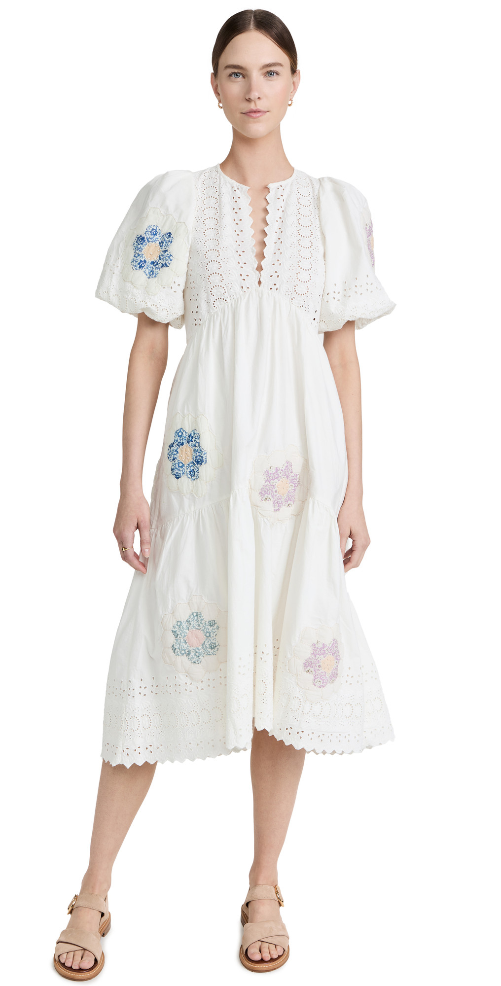 Sea Violette Patch Puff Sleeve Midi Dress | Shopbop