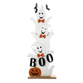 Glitzhome® 37.5" Halloween Wooden Stacked Ghost Porch Décor in White | 13.6" x 4" x 37.5" | Michaels® | Michaels Stores