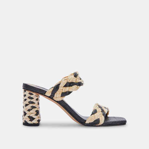 PAILY RAFFIA HEELS IN BLACK-NATURAL RAFFIA | DolceVita.com
