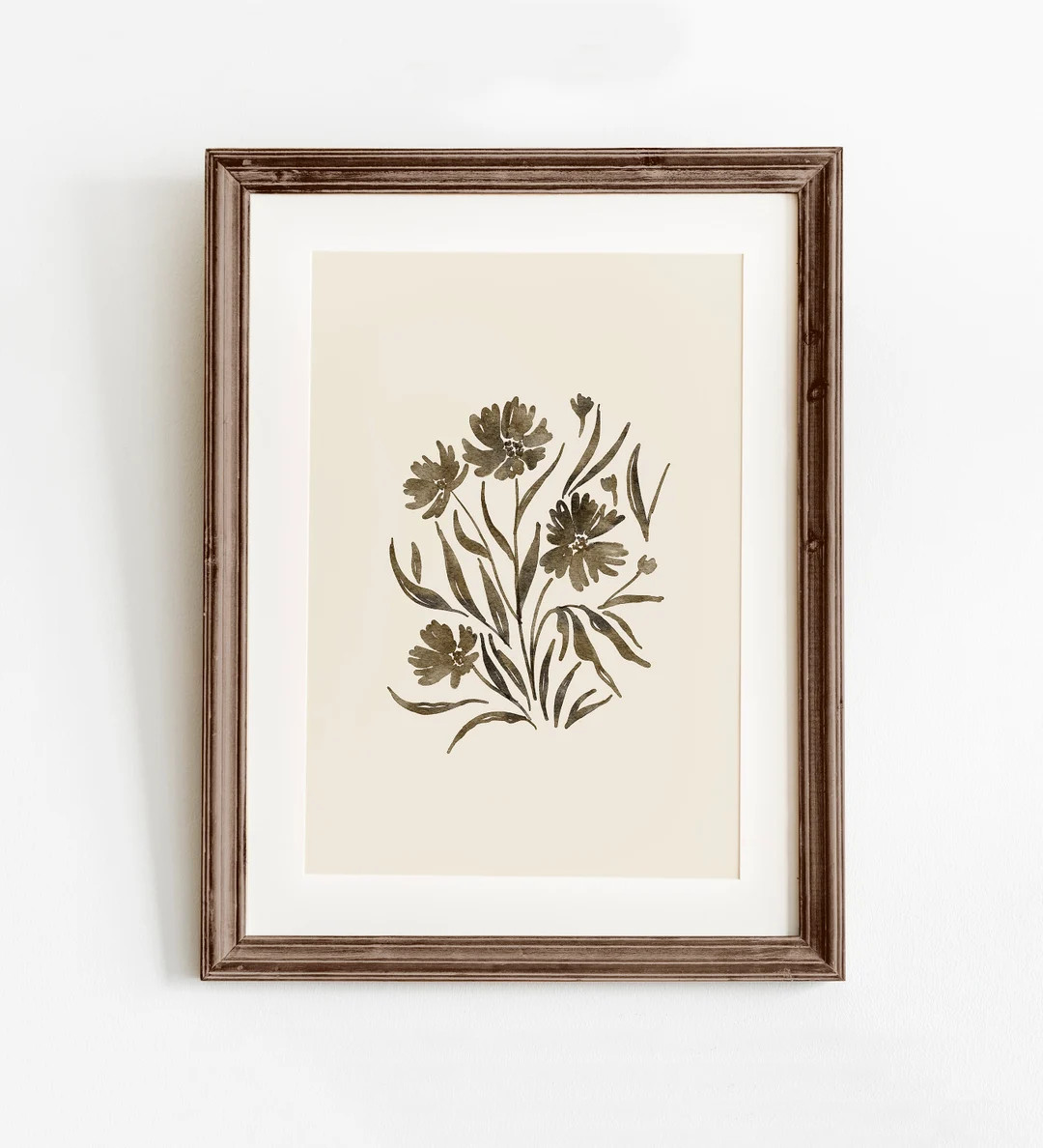 Muted Wildflower Painting, Neutral Printable Wall Art, Brown Botanical Spring Flower Print, Neutr... | Etsy (US)