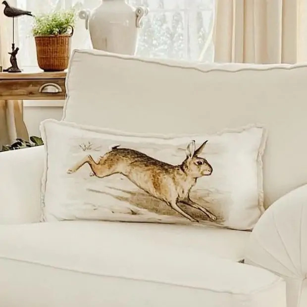 Rabbit Lumbar Pillow With Fringe | Antique Farm House