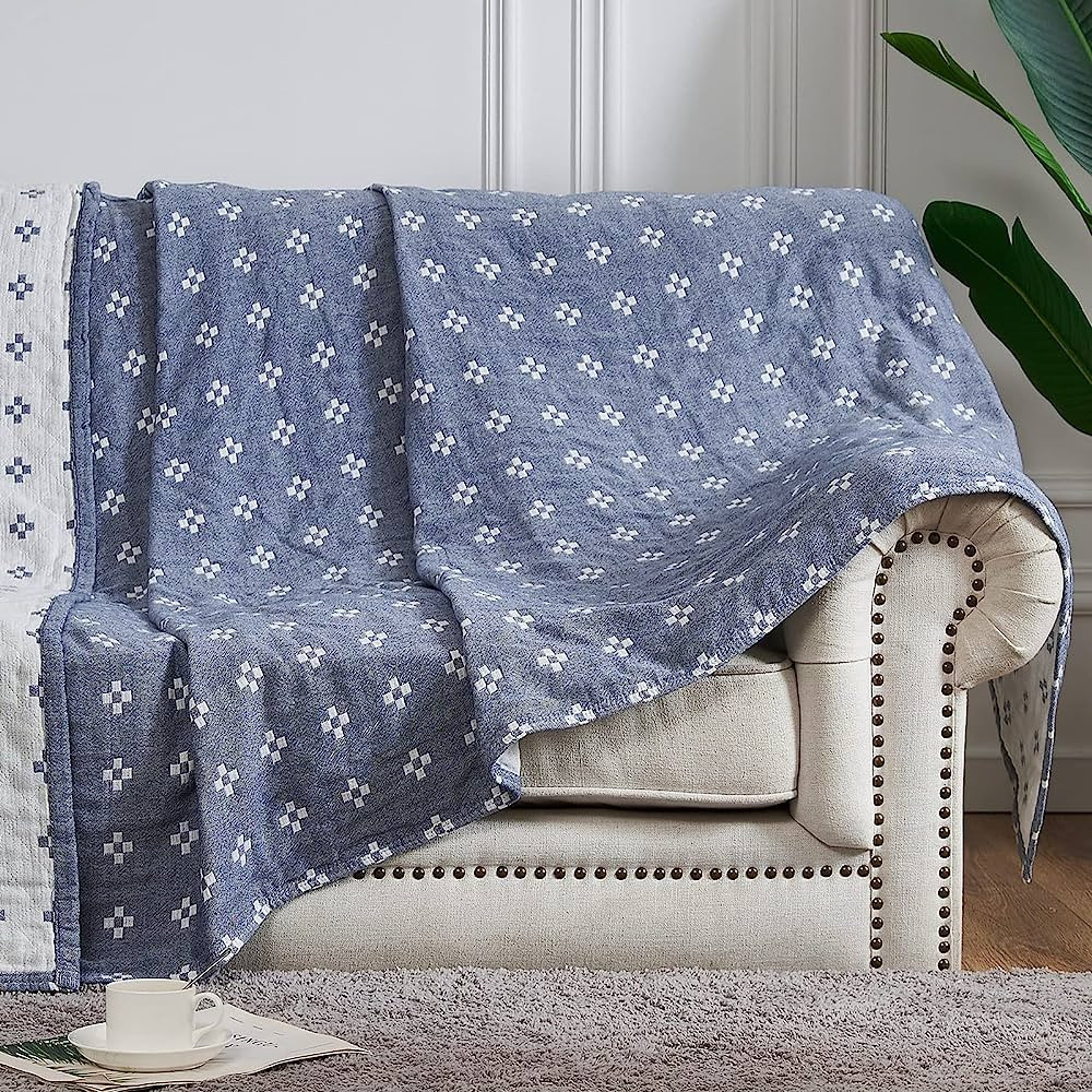 jinchan Blue Throw Blanket for Couch Boho Throw Blanket Cozy Blanket Cotton Winter Blanket Twin S... | Amazon (US)