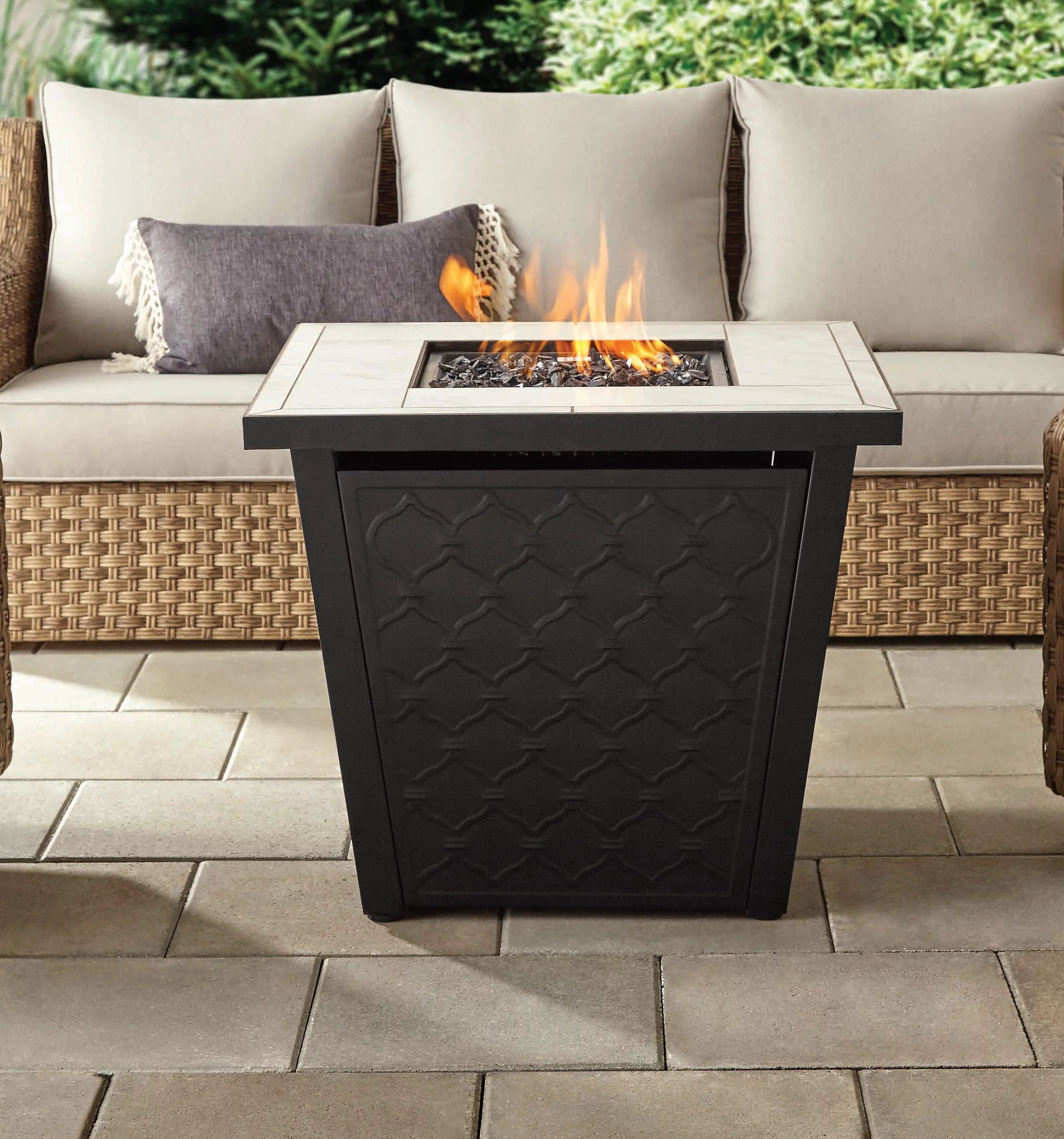 Better Homes & Gardens River Oaks 30” Square LP Gas Ceramic Tile Fire Pit Table | Walmart (US)