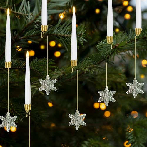 AFINETH Flameless Taper Candles for Christmas Tree Decorations, Battery Operated Christmas Candles with Remote, 12 Pack Flickering LED Candles with Clear Snowflake Hooks for Xmas Tree Decoration | Amazon (US)