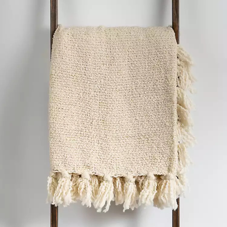 New! Ivory Bubble Boucle Fringe Throw | Kirkland's Home
