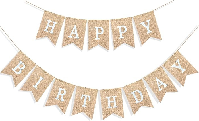 Uniwish Happy Birthday Burlap Banner Neutral Happy Birthday Party Decorations Boho Rustic Bunting... | Amazon (US)