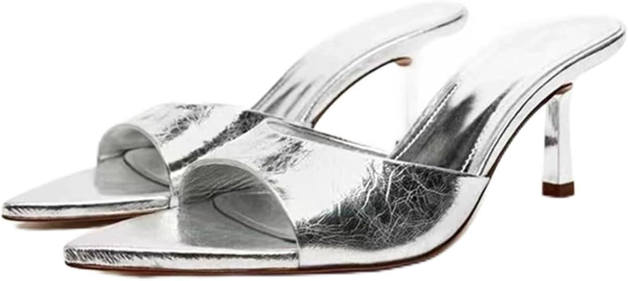 MRKEWUNEY Heeled Mules for Women Metallic Slip On Mules Backless Kitten Heel | Amazon (US)