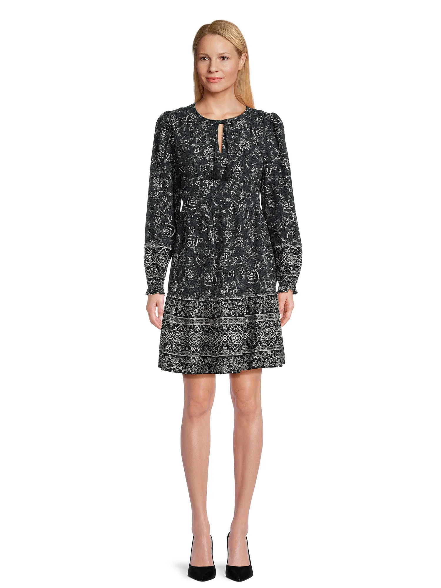 Time and Tru Long Sleeve Border Print Dress | Walmart (US)