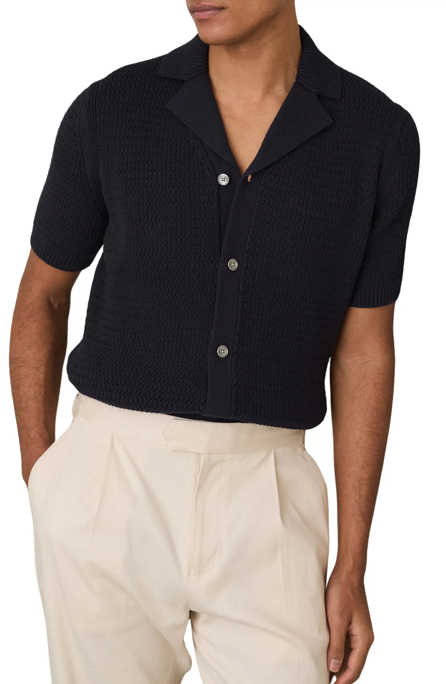 Reiss Montague Texture Knit Camp Shirt | Nordstrom | Nordstrom