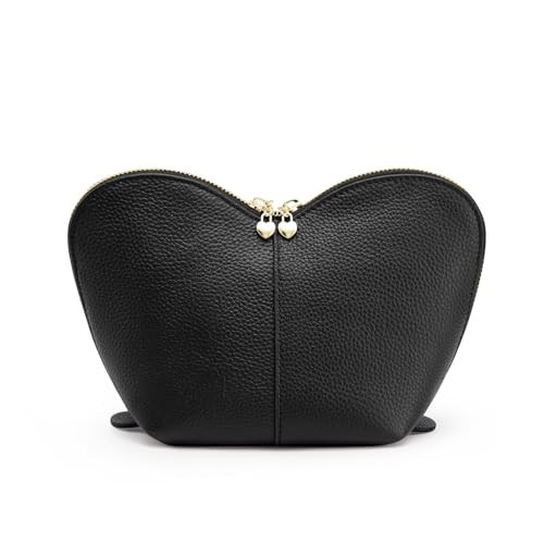 Kattee Leather Makeup Bag, Travel Large capacity Comestic Bag for Women, Heart Shaped Portable Organizer Toiletry Bag for Working, Black | Amazon (US)