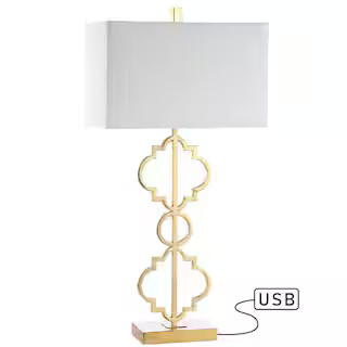 Selina 32 in. Gold Iron Ogee Trellis Modern LED USB Table Lamp | The Home Depot