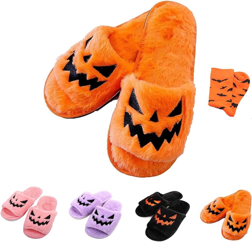 Miahhy Pantuflas de Halloween, pantuflas de calabaza para mujer, toboganes espeluznantes, sandali... | Amazon (US)