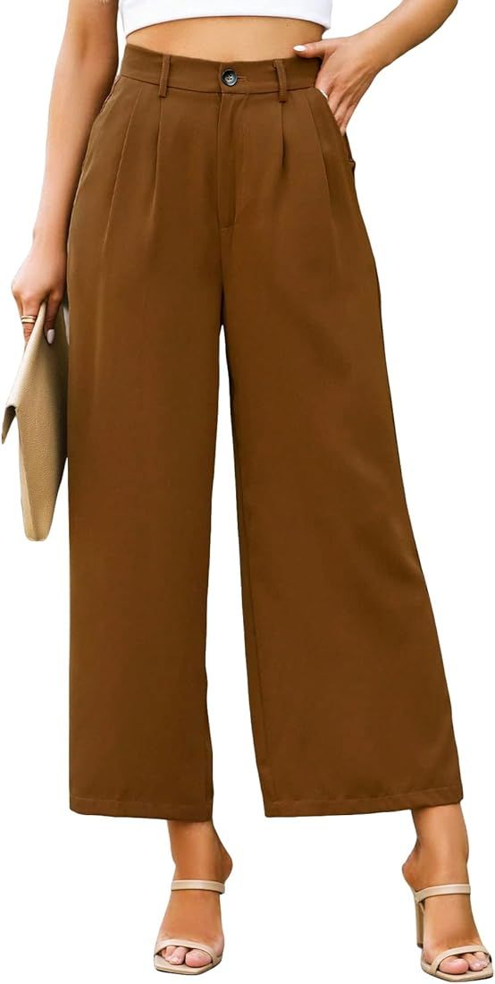 MakeMeChic Women's Casual Palazzo Pants High Waist Fold Pleated Wide Leg Pants with Pockets | Amazon (US)