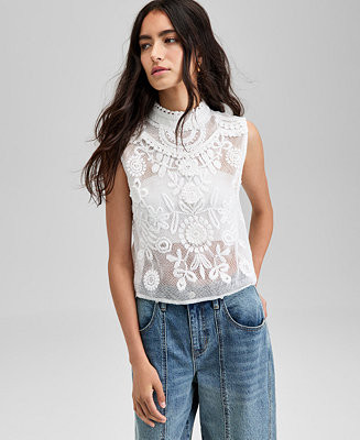 Women's Cotton Floral-Appliqué Sleeveless Top | Macy's