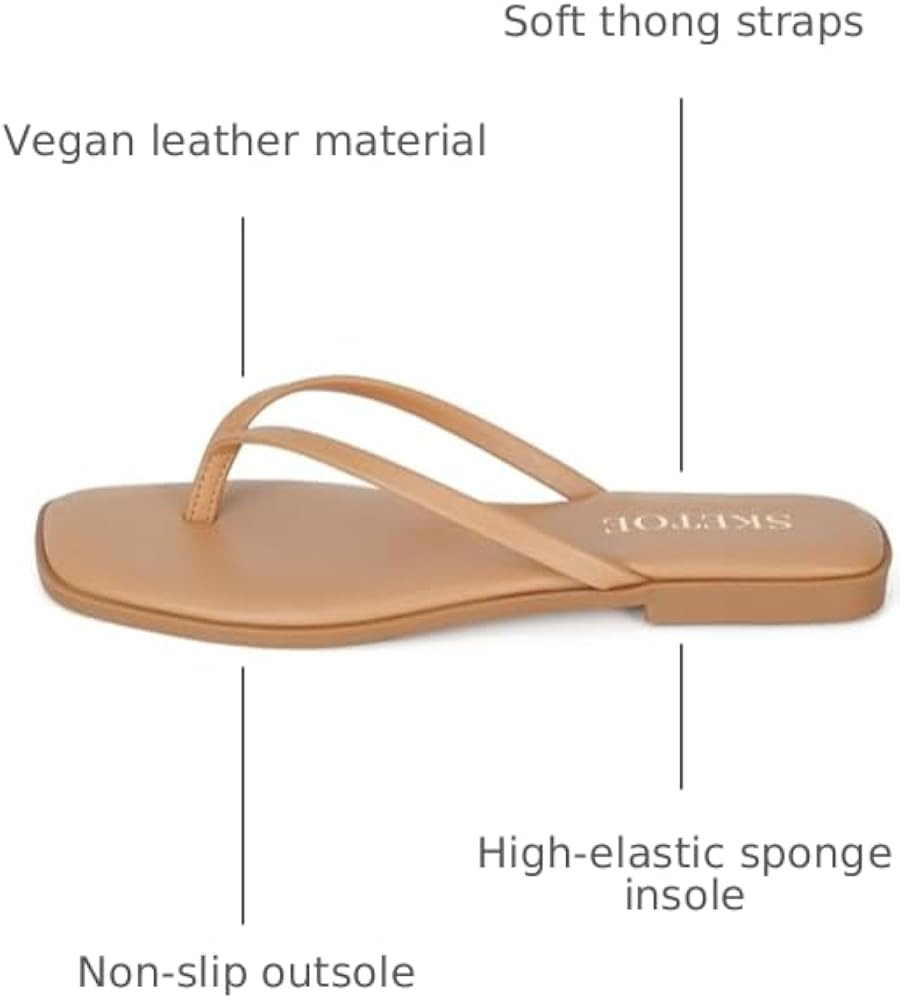 Flip Flops for Women Square Toe Flat Sandals for Women Comfortable Thong Sandals Leather Flip Flo... | Amazon (US)