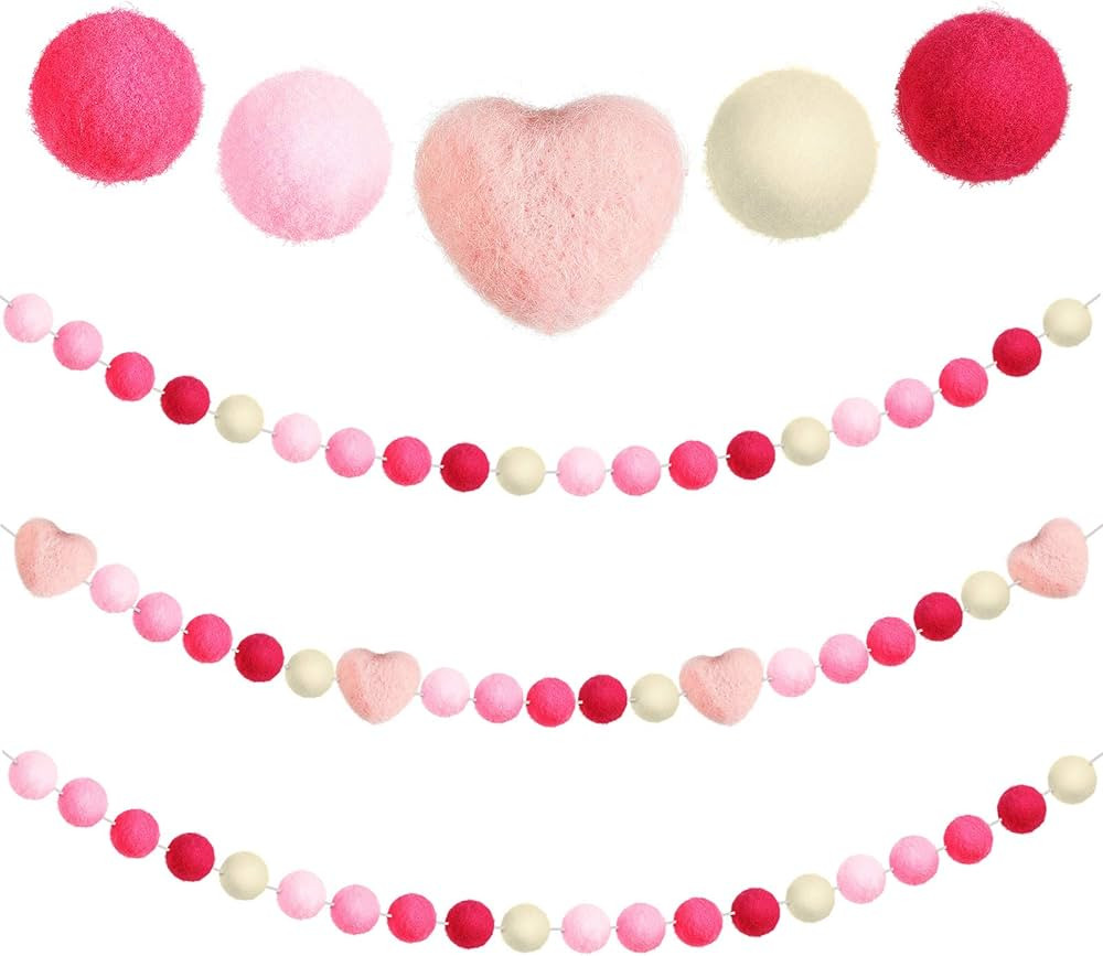3 Pieces Valentine's Day Wool Felt Ball Garland 6.56 Ft Valentines Pom Pom Garland Banner Felt He... | Amazon (CA)