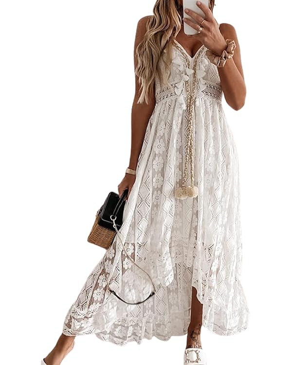 CUPSHE Women's Summer Dresses Sleeveless Lace Casual Tassel Beach Spaghetti Straps Flowy Maxi Sun... | Amazon (US)