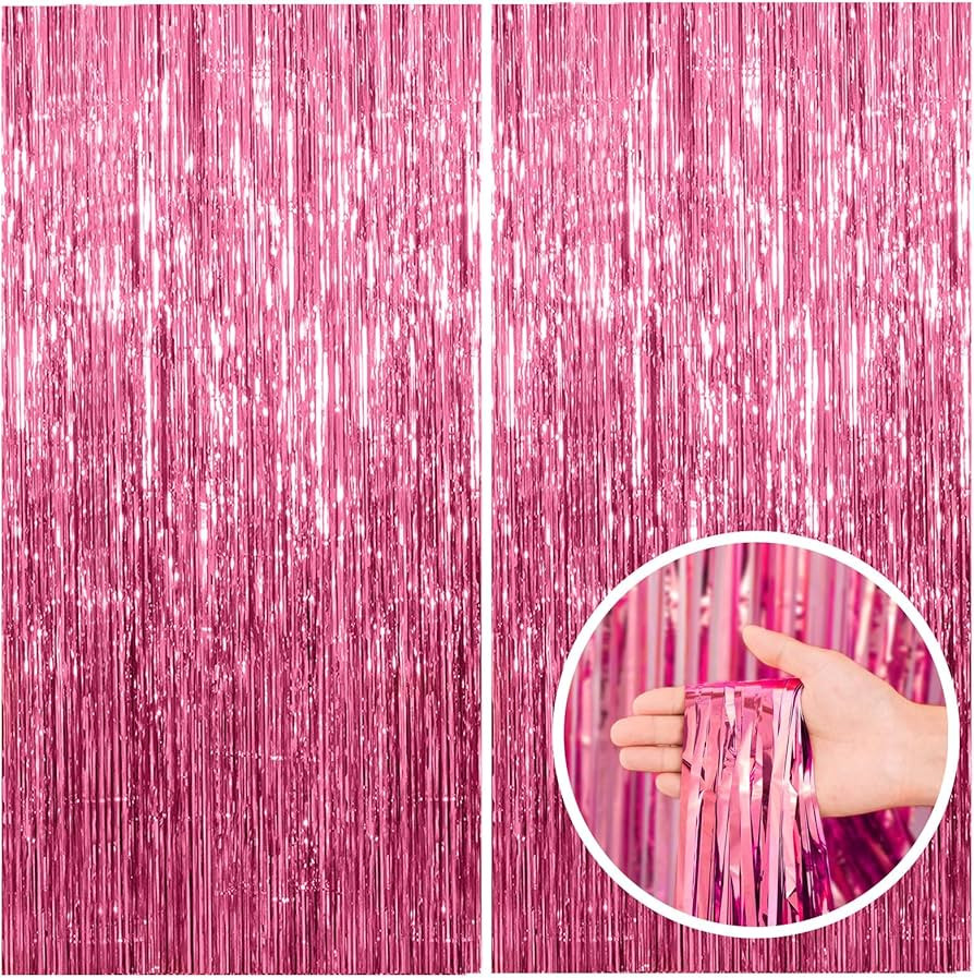2 Pack Pink Backdrop Party Decorations Tinsel Curtain Party Backdrop Foil Fringe Birthday Decorat... | Amazon (US)