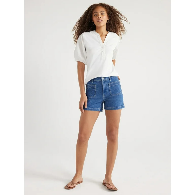 Free Assembly Women’s Henley Tee with Short Puff Sleeves, Sizes XS-XXL | Walmart (US)