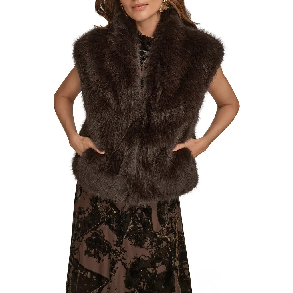 Donna Karan New York Faux Fur Vest in Chocolate Plum at Nordstrom, Size Small | Nordstrom