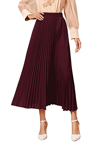 SweatyRocks Women's Casual Solid Longline Pleated Long Skirt | Amazon (US)